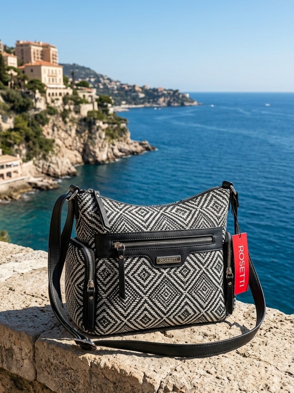 NWT Rosetti Black & White Geometric Crossbody Bag